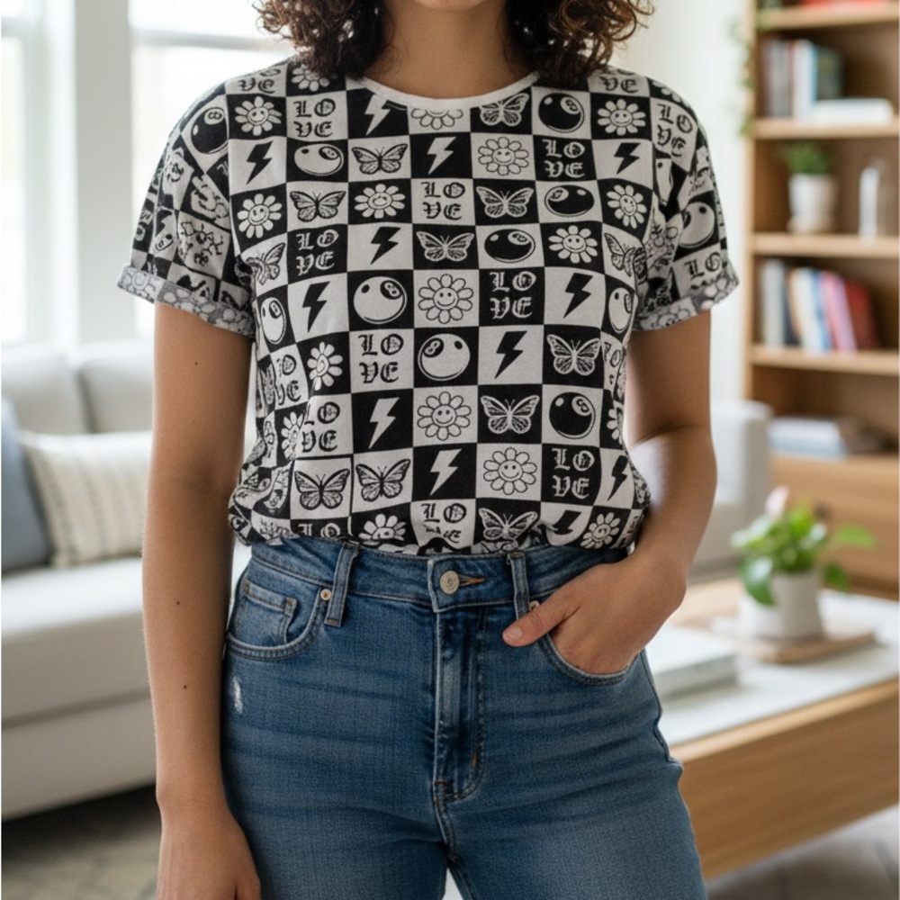 Vibe’n Graphic Tee with Black and White Patterns